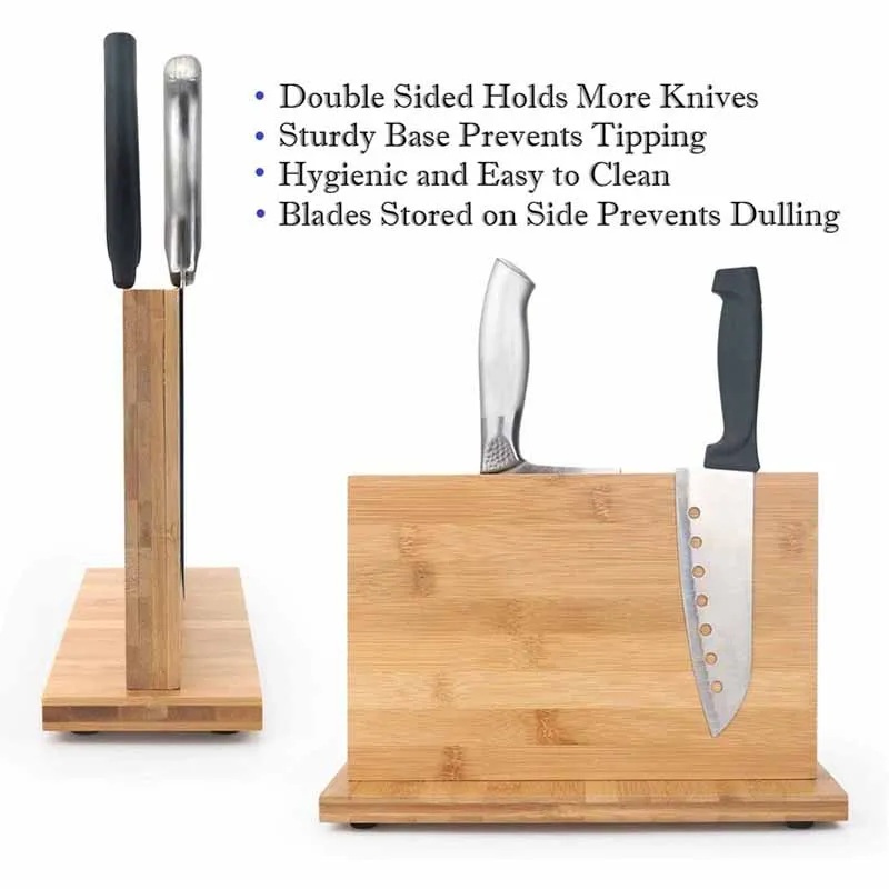100% Натуральный Бамбуковый двухсторонний деревянный магнитный блок для ножей, стильный и современный магнитный держатель для ножей для демонстрации и организации