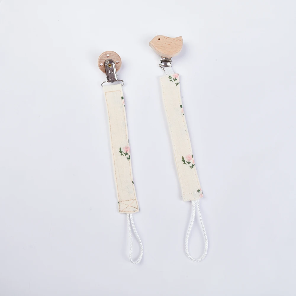 wholesale baby wood clips feed 100% cotton baby pacifier clip baby dummy chain