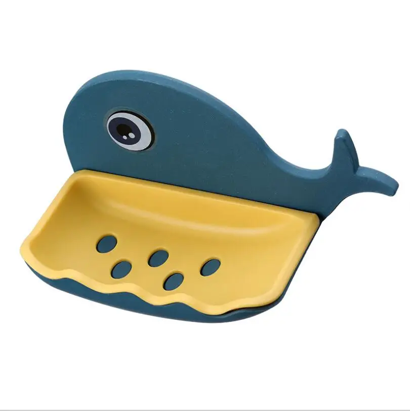 Cartoon whale shaped double layer bathroom toilet drain soap box wall mounted soap holder