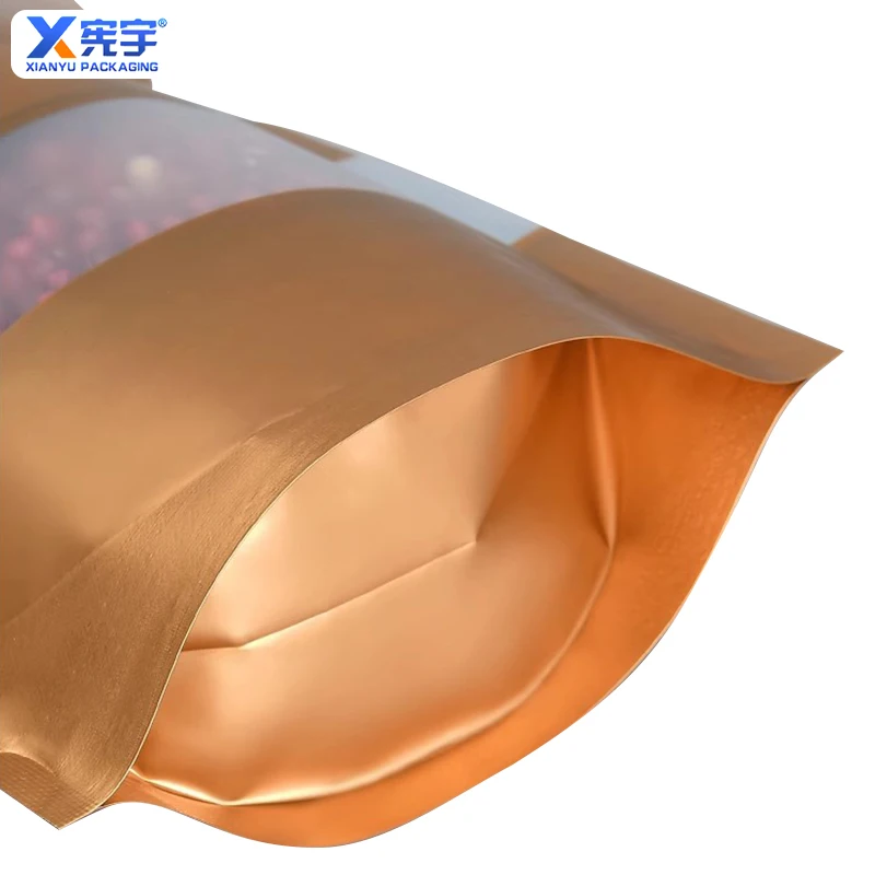 Customized Logo Color Moisture-Proof Stand Up Zipper Aluminum Foil Bag With Frosted Front Window For Food Packaging And Storage