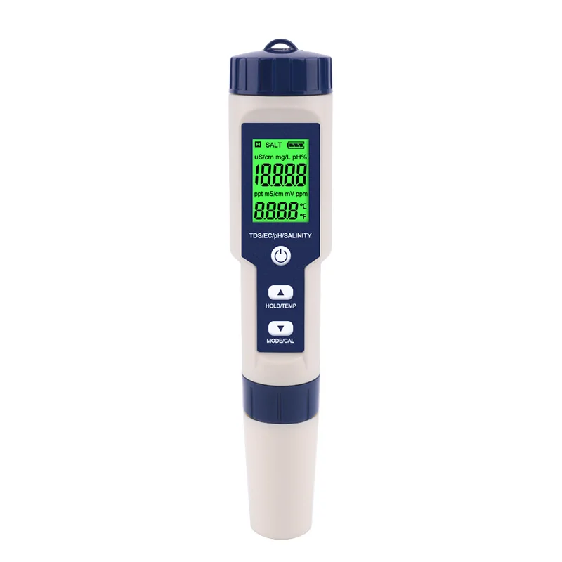 Newest 5 in 1 TDS/EC/PH/Salinity/TEMP Water Quality Tester With Electrode Replaceable Can Measured Non-sea Salinity