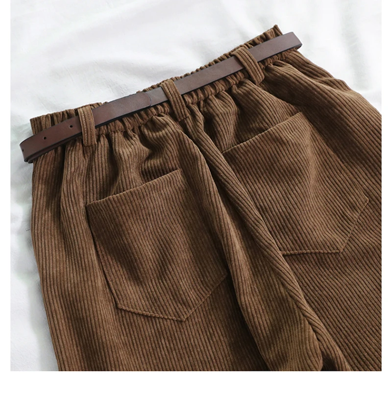 plus size pants Women Corduroy Pants winter High Waist Vintage Korean Wide Leg Pants Elegant Belt Loose warm Streetwear