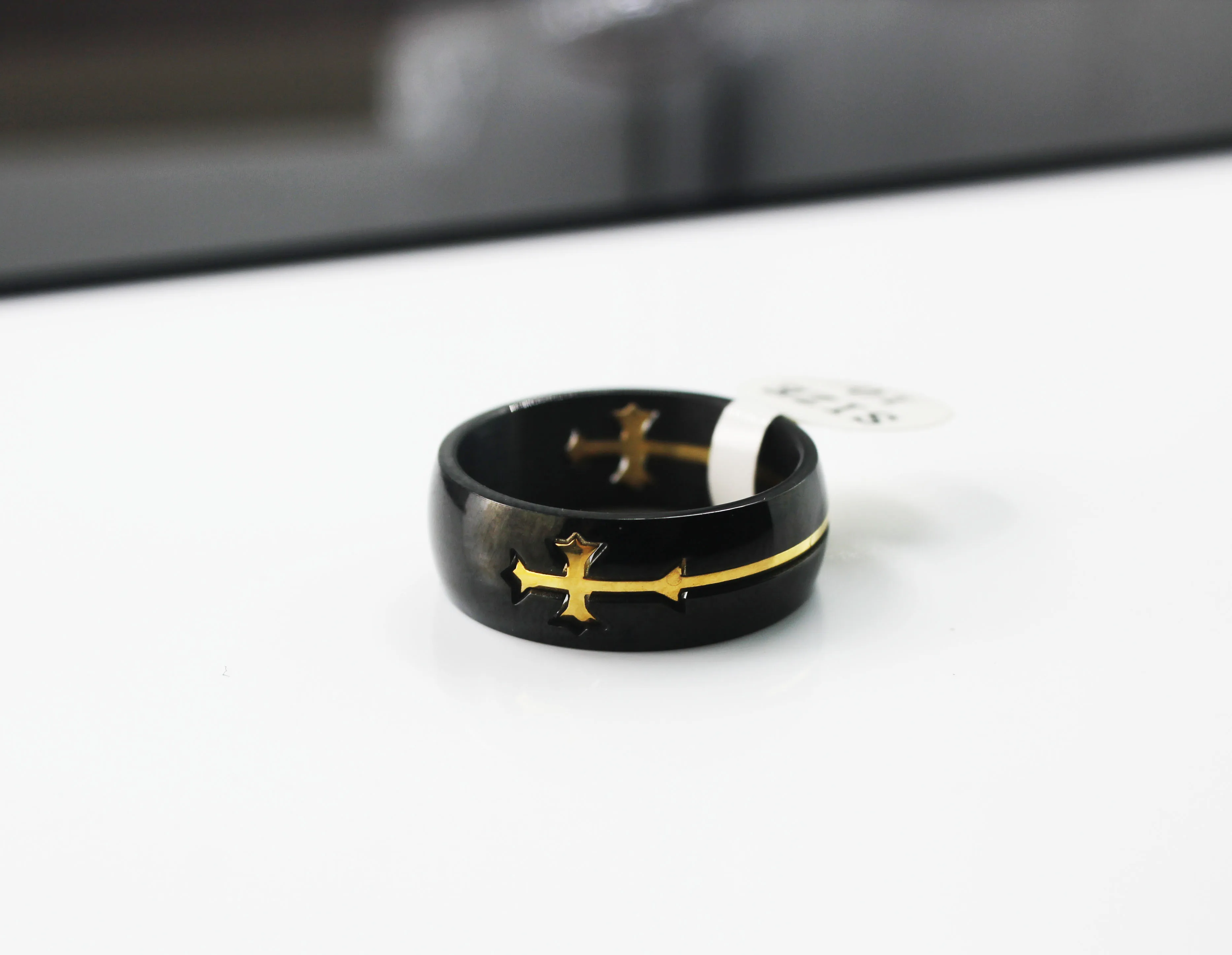 BMZ 316L stainless cross Christmas gifts black PVD rings fashion new detachable cross love black gold ring