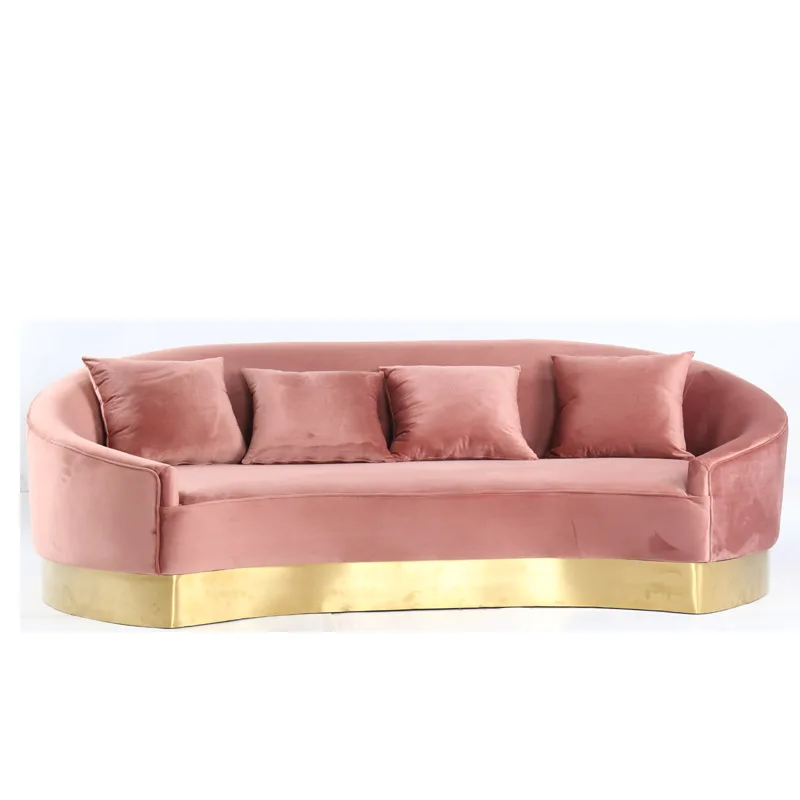 Роскошные золотые нержавеющая стальная рама диван-кровать 3-местный изогнутый диван для гостиной, бесплатная доставка секционный диван-кровать