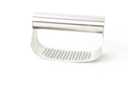 Garlic Press Rocker New Kitchen Stainless Steel Garlic Mincer Crusher, Matching Silicone Roller Peeler and Cleaning Brush