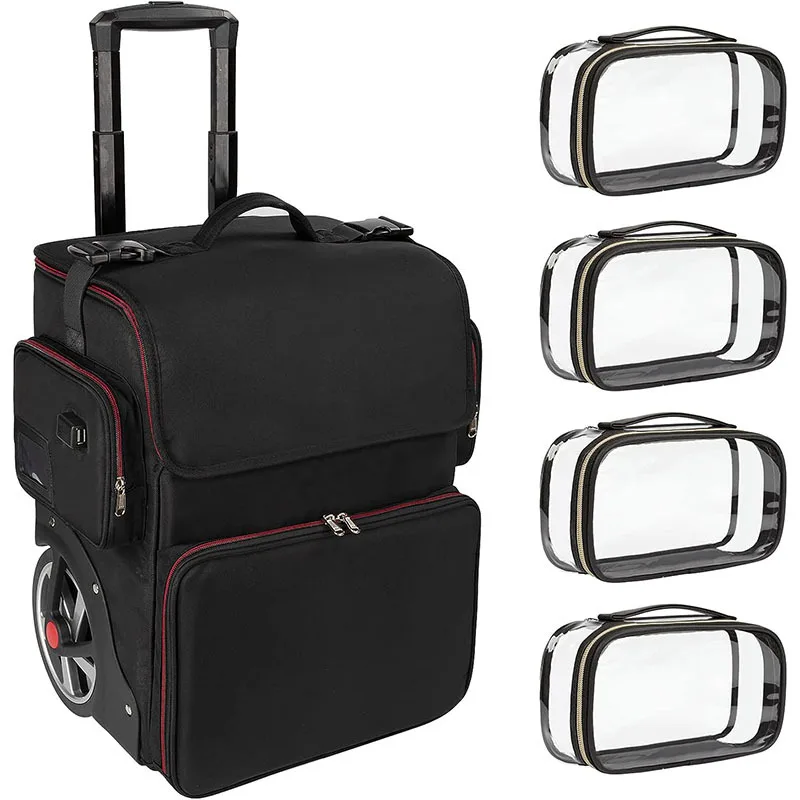Custom Professional Hairdresser Makeup Trolley Case Hairdressing Travel Beauty Salon Barber Case Makeup Rolling Train Case