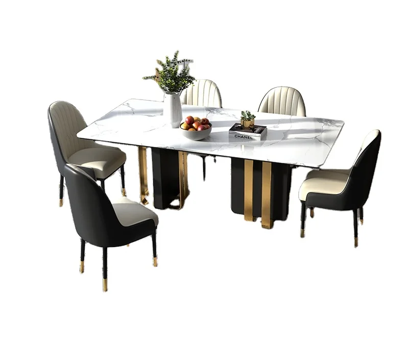 Modern design dining room furniture  gold Steel frame 6 chairs dining room sets