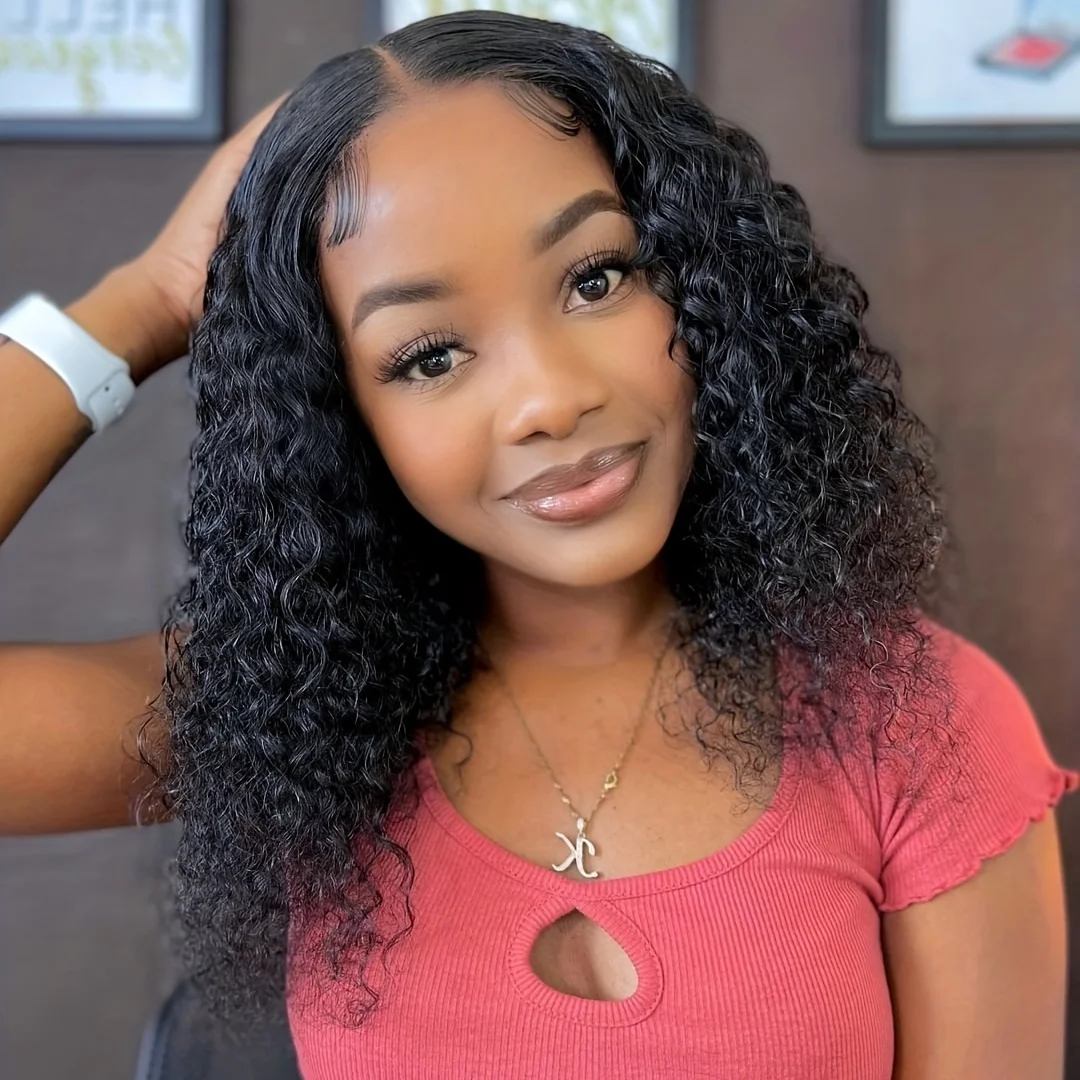 180% Short Curly Bob Wigs Human Hair Wet Wave 13x4 Lace Front Wigs For Women Water Wave Human Hair With Baby Hair