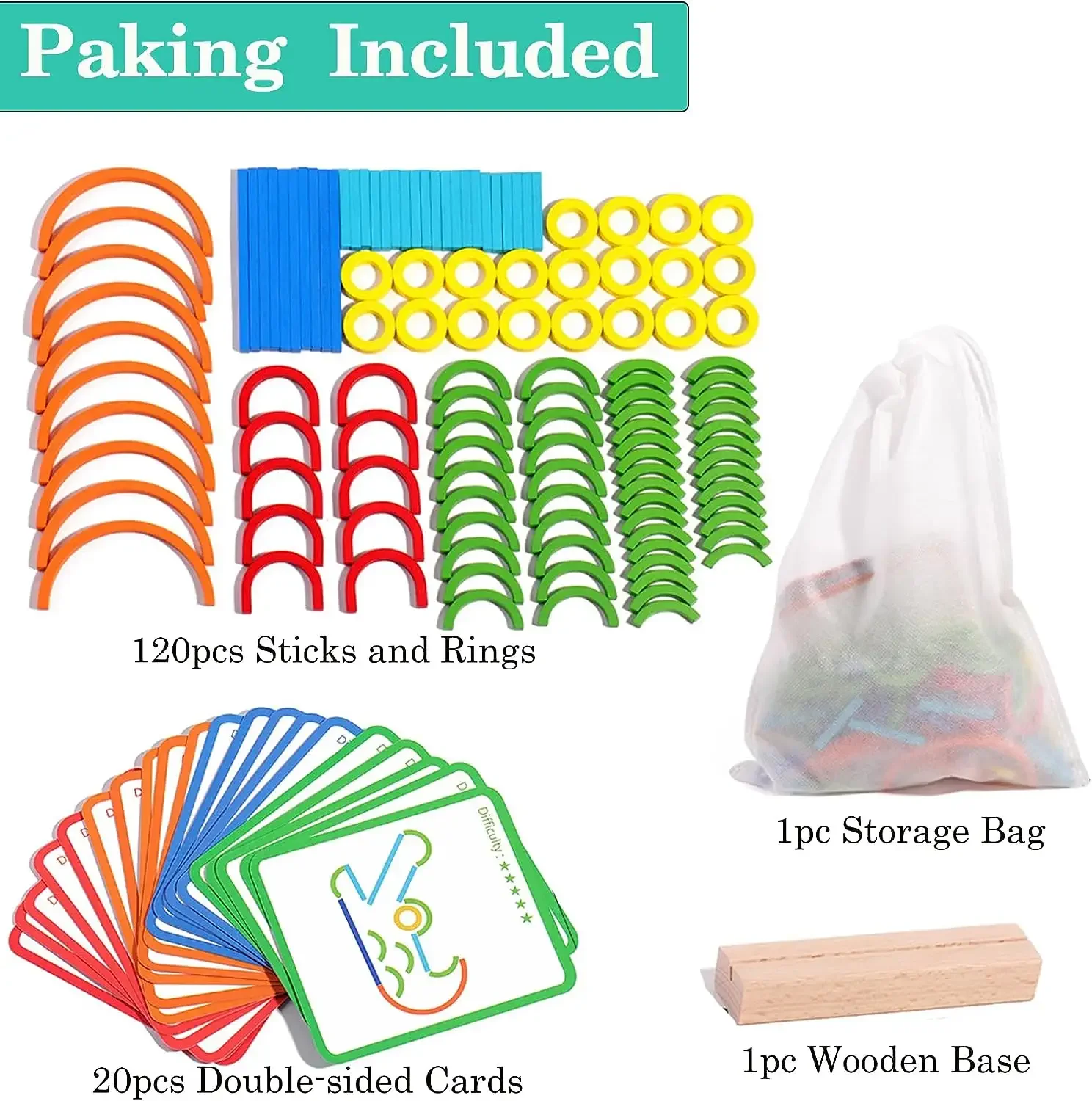 Preschoolers Intelligence Development Early Learning Educational Creative Sticks Rings Puzzle Montessori Matching Puzzle Toys