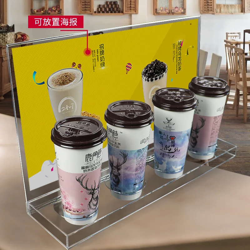 Clear Acrylic Beverage display shelfs With Custom Logo For Coffee&Boba Bubble