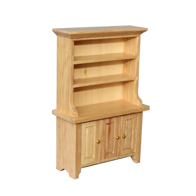 1:12 Wooden Miniature Furniture Dollhouse Mini Furniture Miniature Toy Model Log Color Three-door Vertical Cabinet