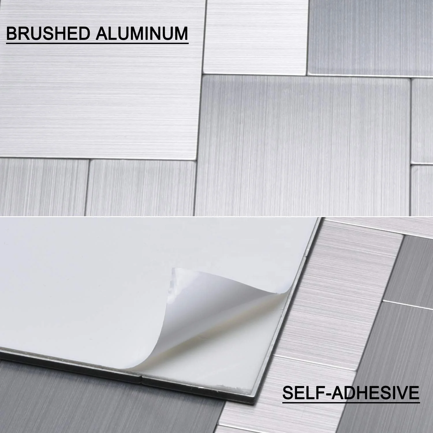 Peel and Stick On Metal Aluminium Backsplashes, Puzzle Brush Silver Square - 10 Piece Per Box