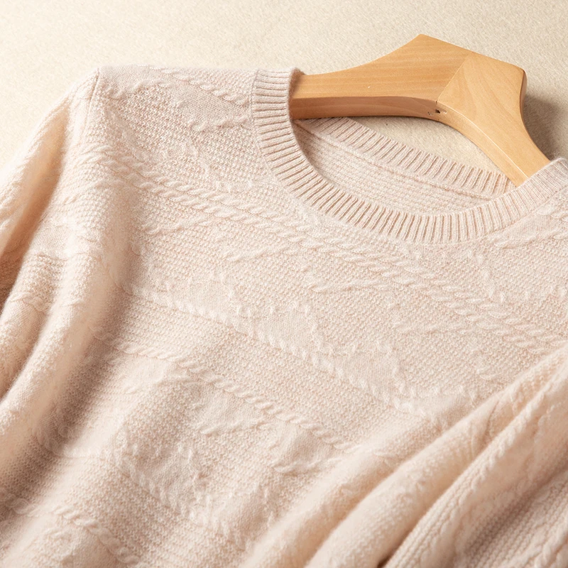 
2021OEM ODM Fall Winter Pullover O Neck Women 100% Cashmere Basic Hand Knit Sweater 