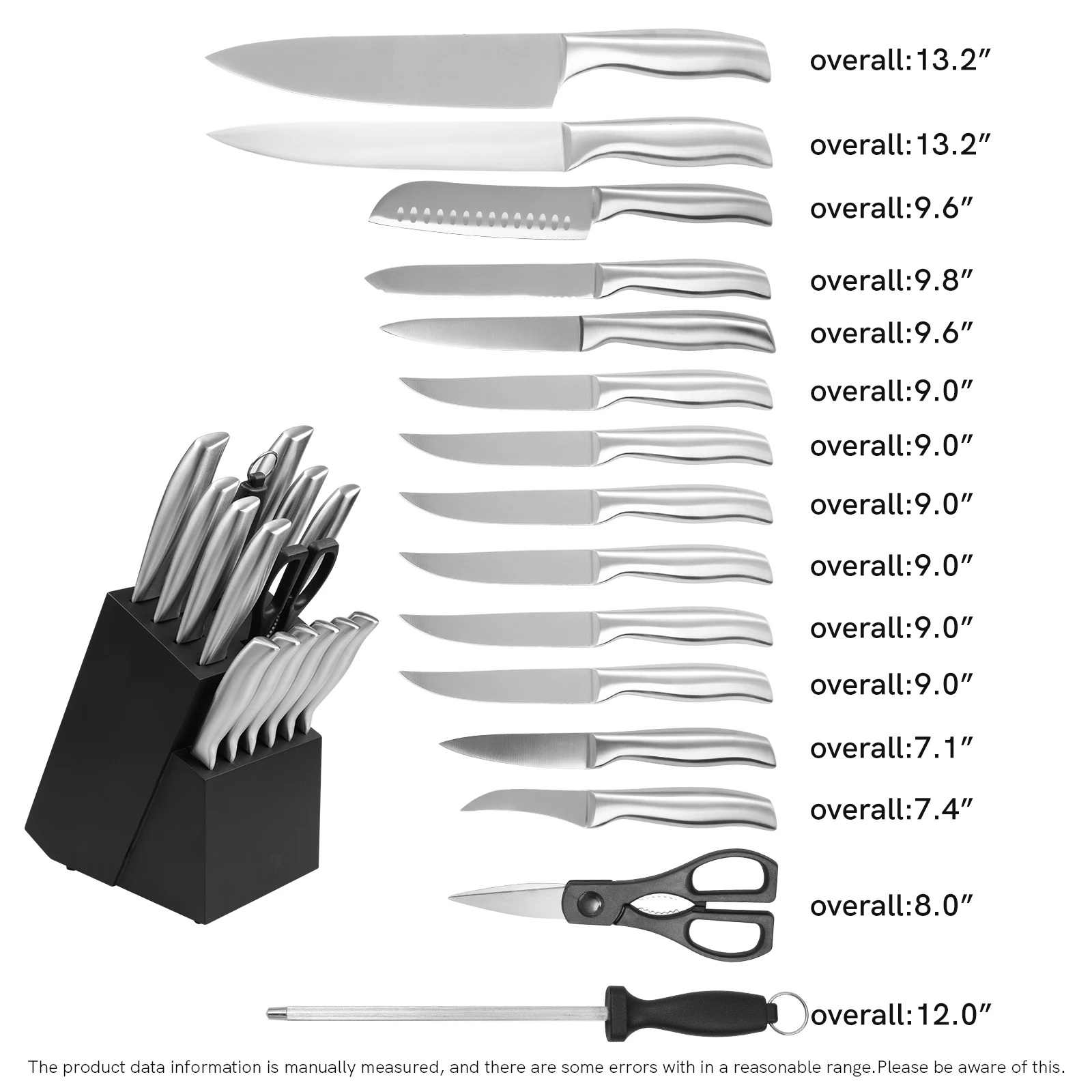 High Quality Carbon Stainless Steel 16 pcs Set Kitchen Knives with Knife holder Chef sets Nakiri Kitchen Knife Sets