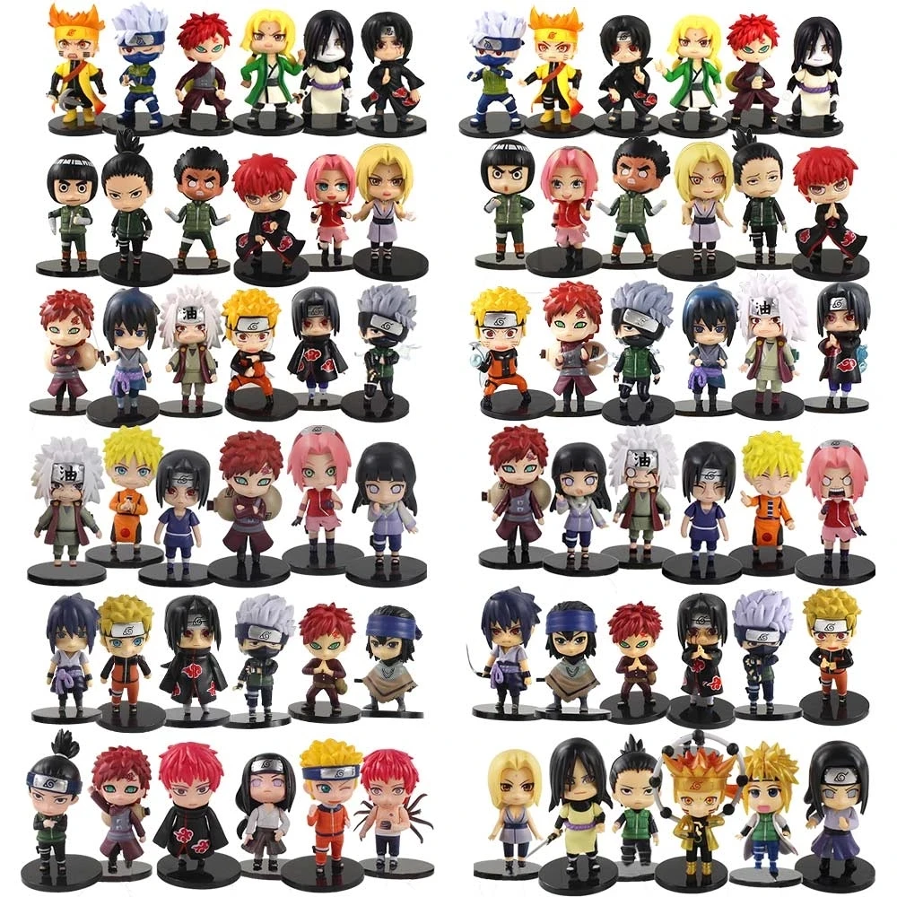  12 Styles 6Pcs/Set 9-12CM Q Version Gaara Hatake Kakashi Jiraiya Sakura Uchiha Itachi Hyuuga Hinata NARUTOES PVC Anime