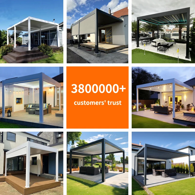 Outdoor Opening Roof Systems Motorized Grey 3x3 3x4 Meter pavilion Pergola Covers Designs with Fence