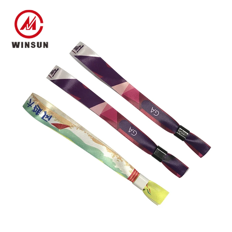
Plastic Closure Polyester Textile Cloth Wristband, Custom Fabric Woven Hand Band, Full Color Satin Active Wristband 