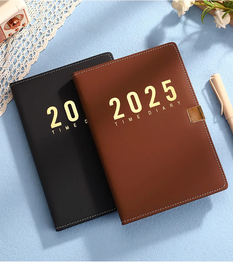 2025 Customized Business PU Leather Official Agenda Planner Calendar Notebook A5 English Spanish Notepad Diary Notebook