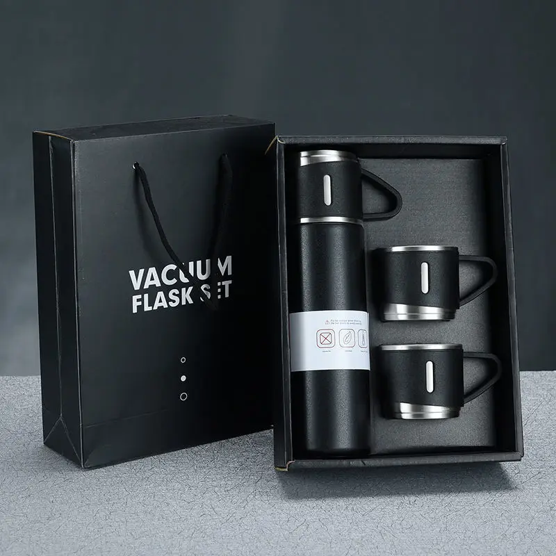 500ml vacuum flask gift set double wall stainless steel insulated thermos bottle with two cups for business