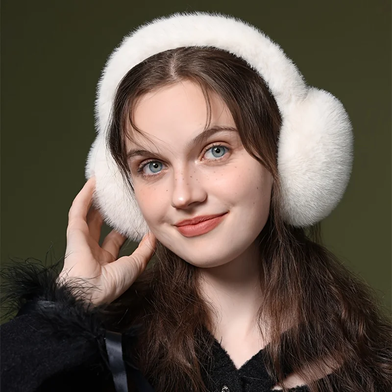 Women and Girls Winter Warm Plush Earmuffs Solid Color Foldable and Soft Comfortable Thick Ear Warmer