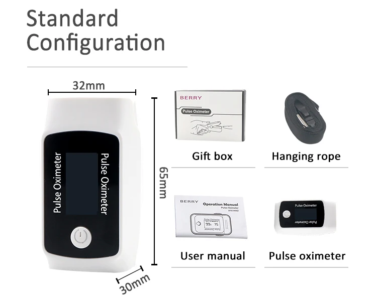New Product Spo2 Blood Pressure Monitor Heart Rate Monitor Custom Logo Smart Fingertip Pulse Oximeter Ce BERRY Electricity 50g