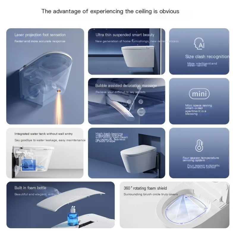 High-End Intelligent Wall Mounted Toilet Bowl Bathroom Wc Electronic Toilet Commode Automatic Smart Toilets