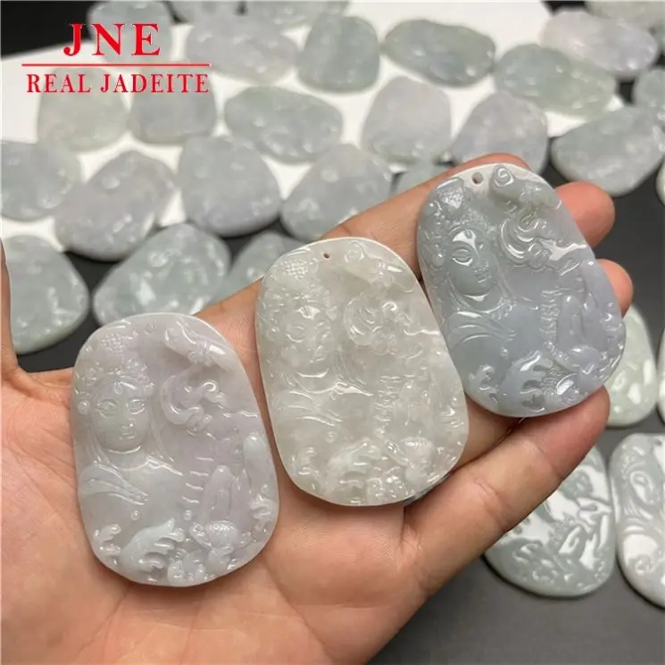 Myanmar Fake Jadeite Carved Glutinous Rice IceLike Mazu Jade Goddess Buddha Pendant Jade Pendant FirstHand Supply