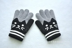 Детские зимние теплые флисовые плотные шерстяные перчатки с защитой от холода, жаккардовые перчатки с рисунком котят, Детские уличные перчатки для сохранения тепла