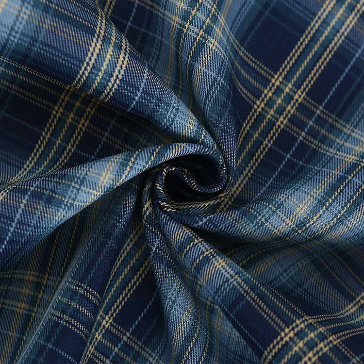Manufacturer OEM Polyester Japanese JK uniform suit plaid skirt fabric yarn dyed flannel custom plaid fabric