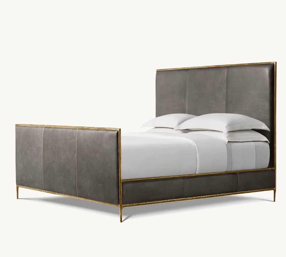 Forged brass leather Panel bed footboard bedroom furniture set indoor furniture sets living room sofa lounger nightstand dresser