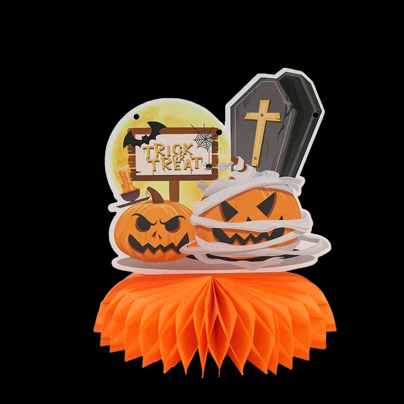 Halloween Honeycomb Table Centerpieces Paper Fans Pumpkin Skull Ghost Cat Tombstone Elements Table Centerpiece for Birthday