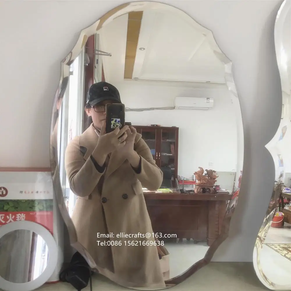 Latest designed irregular shaped beveled edge mirror/ bathroom wall hanging mirror/ frameless glass mirror 40x60 50x70 70x100