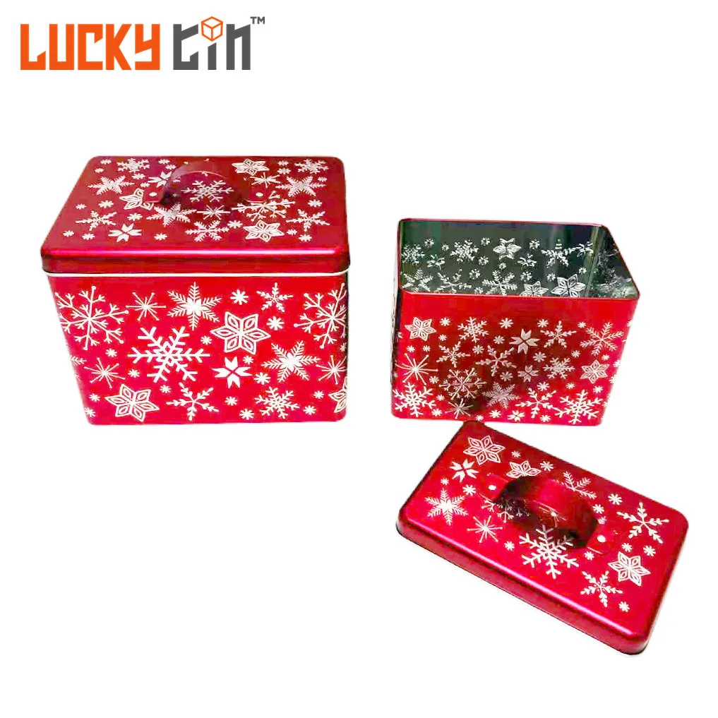 Custom High Quality Tinplate Case Red Rectangular Metal Tin Can Food Grade Tin Box Packaging For Christmas Containers