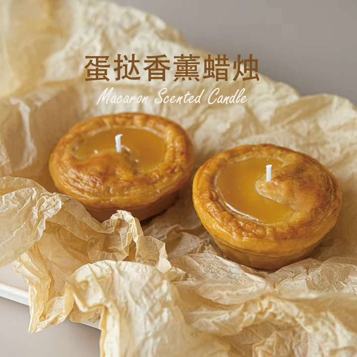2025 hot sale food 2-3 hours custom cream cookies scent decoration shape bee wax soy wax egg tart candle in bulk