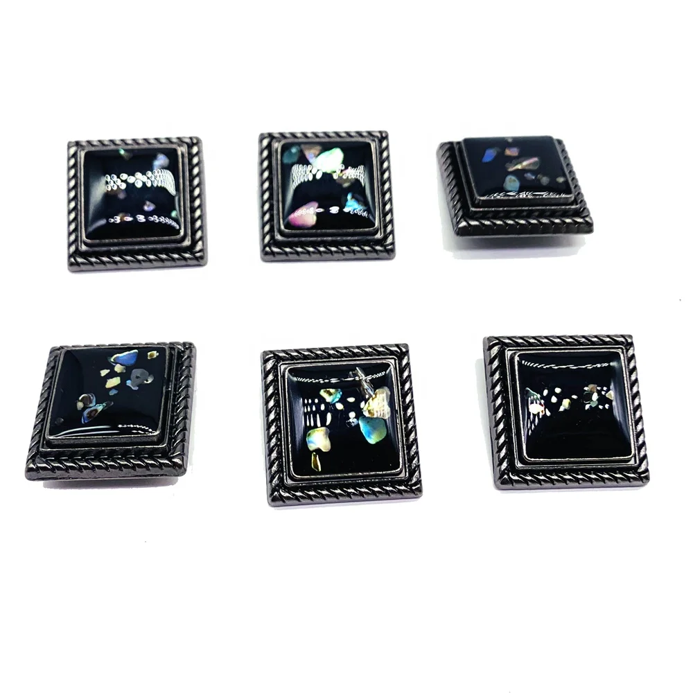 New Design Fancy Clothes Accessories Metal Zinc Alloy Square Enamel Varnish Press Snap Button with Sequin for