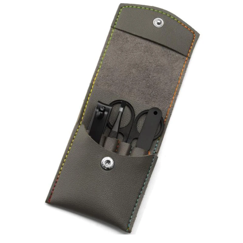 China Factory Supply Private Label Manicure Tools 4pcs Blue Manicure Set Kit For Nail Care With Portable Leather Case