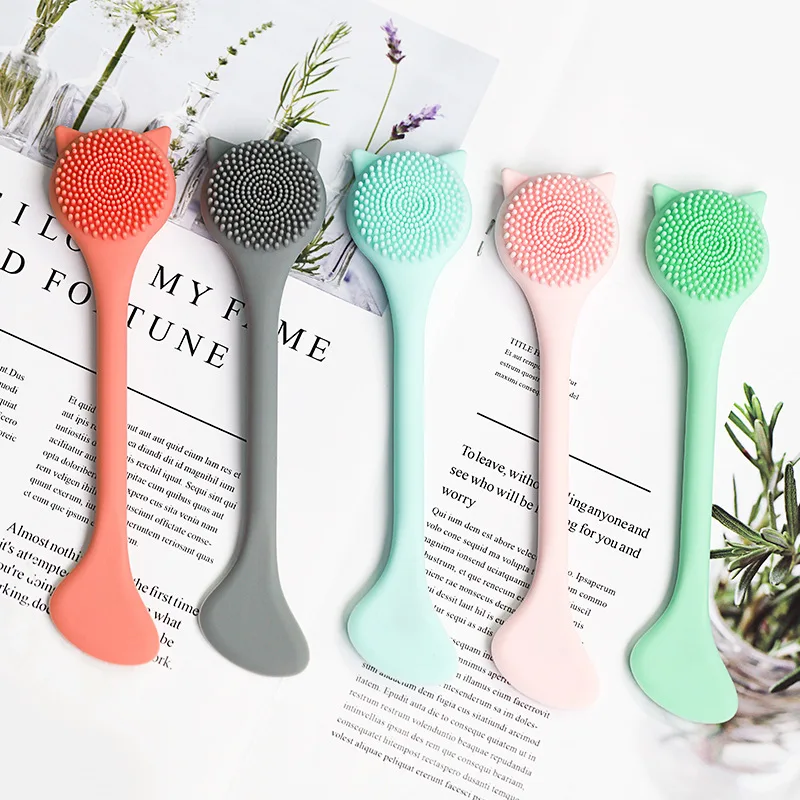 
Wholesale private label DIY Face mask spatula silicone brush facial cream cosmetic cute kitten facemask applicator 