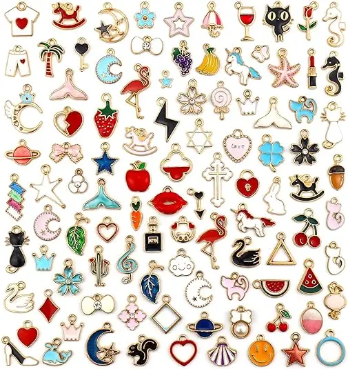 Gold Plated Enamel Charms Mixed Moon Star Fruit Animal Charm Colorful Pendant DIY for Necklace Bracelet Jewelry Making