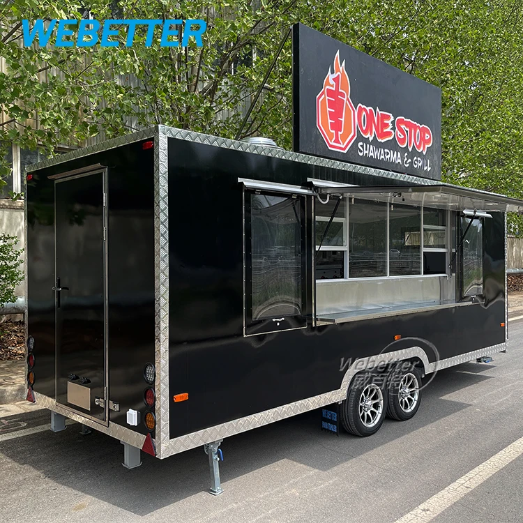 WEBETTER Concession Coffee Kiosk Food Trailer Pizza Burger BBQ Trailer Hotdog Ice Cream Cart Mobile Food Truck with Full Kitchen