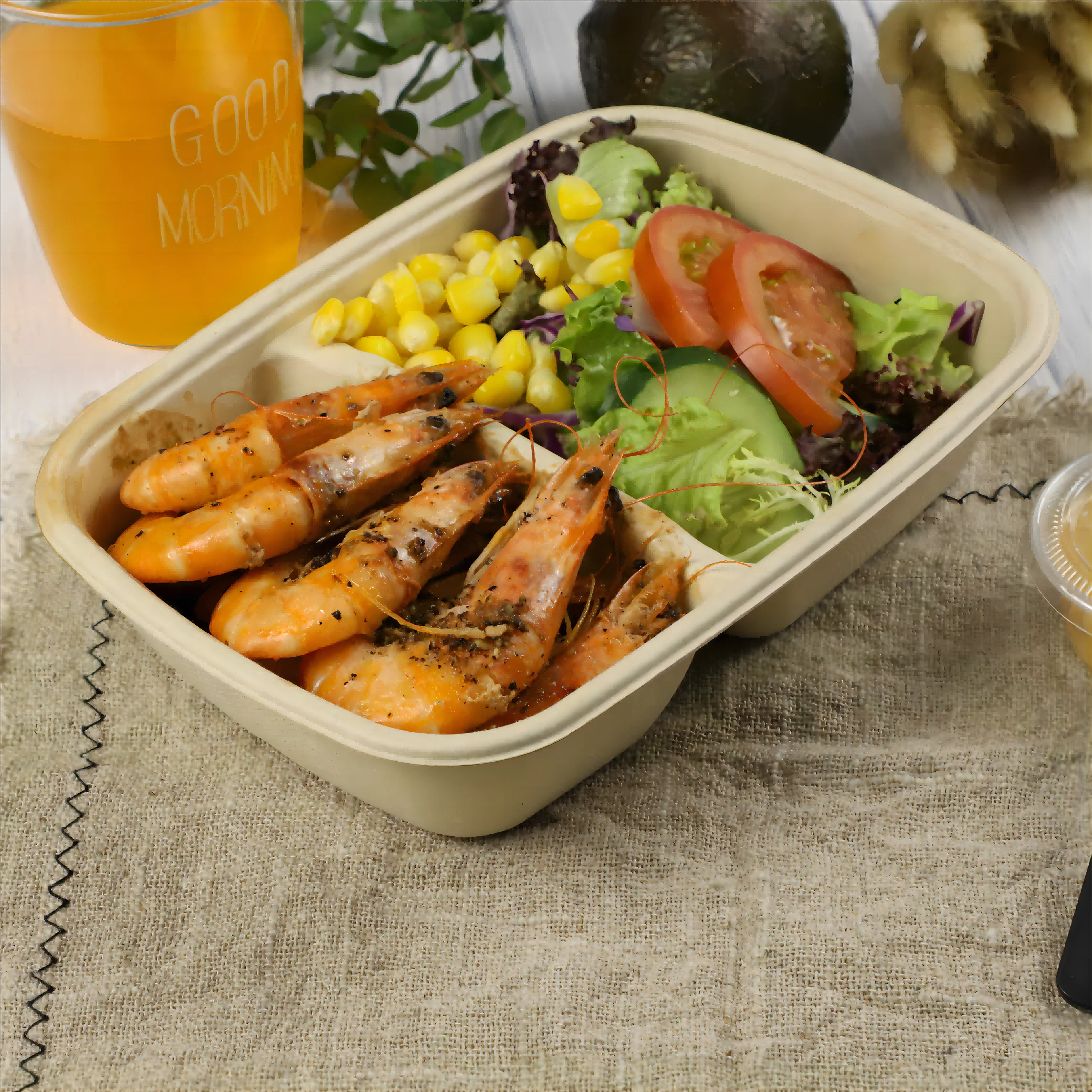 Disposable Biodegradable Sugarcane Bagasse Pulp Food Container takeout bento box Rectangle container with lid