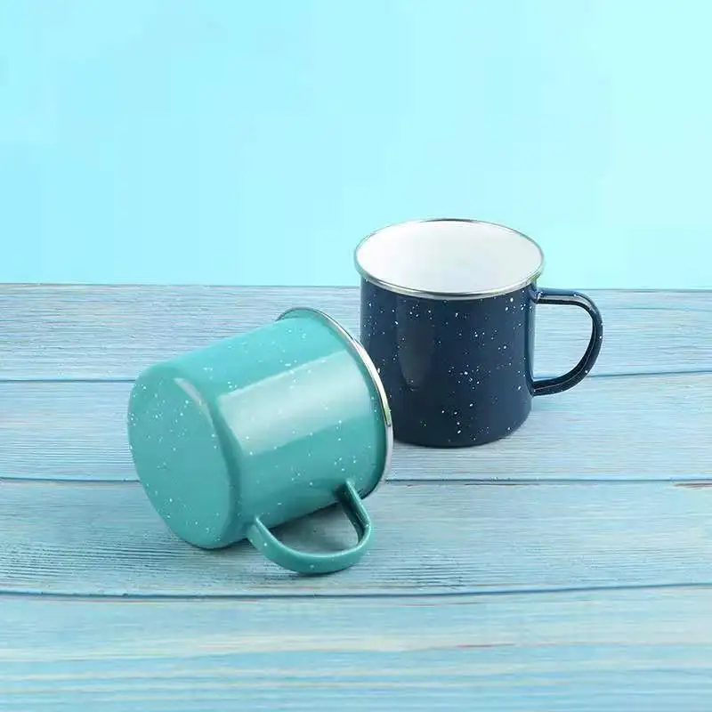 wholesale custom Retro vintage printed speckled campfire camping enamel mug