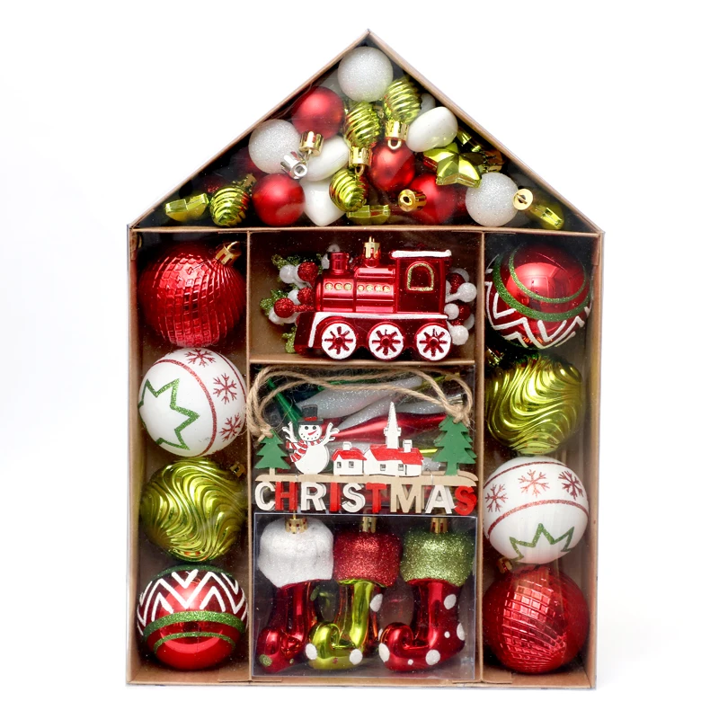 Luxury Christmas decorations plastic ball set house shape paper box Christmas balls ornament