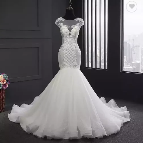 Роскошное свадебное платье-Русалка с открытой спиной сверкающими жемчужинами бусинами и кристаллами кружевное платье