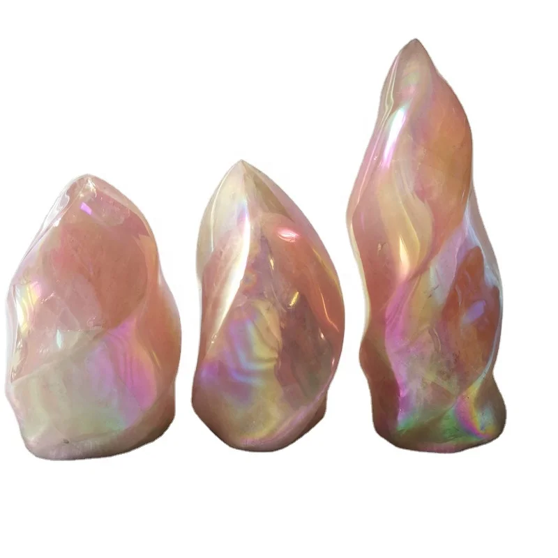 Wholesale Titanium Coating electroplate crystal  crafts Angel Aura  Reiki natural Rose Quartz stone crystal  Flames