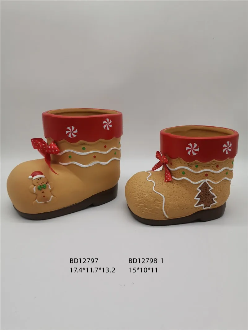 Christmas ceramic gingerbread man boots ceramic pots for plantsceramic Christmas decoration  Terra cotta pot for plants