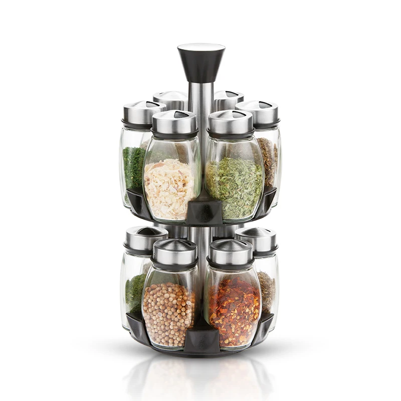 supplies custom kitchen countertop saving storage round 360 stainless steel rotating 12 pc spice jar rack seasoning holder