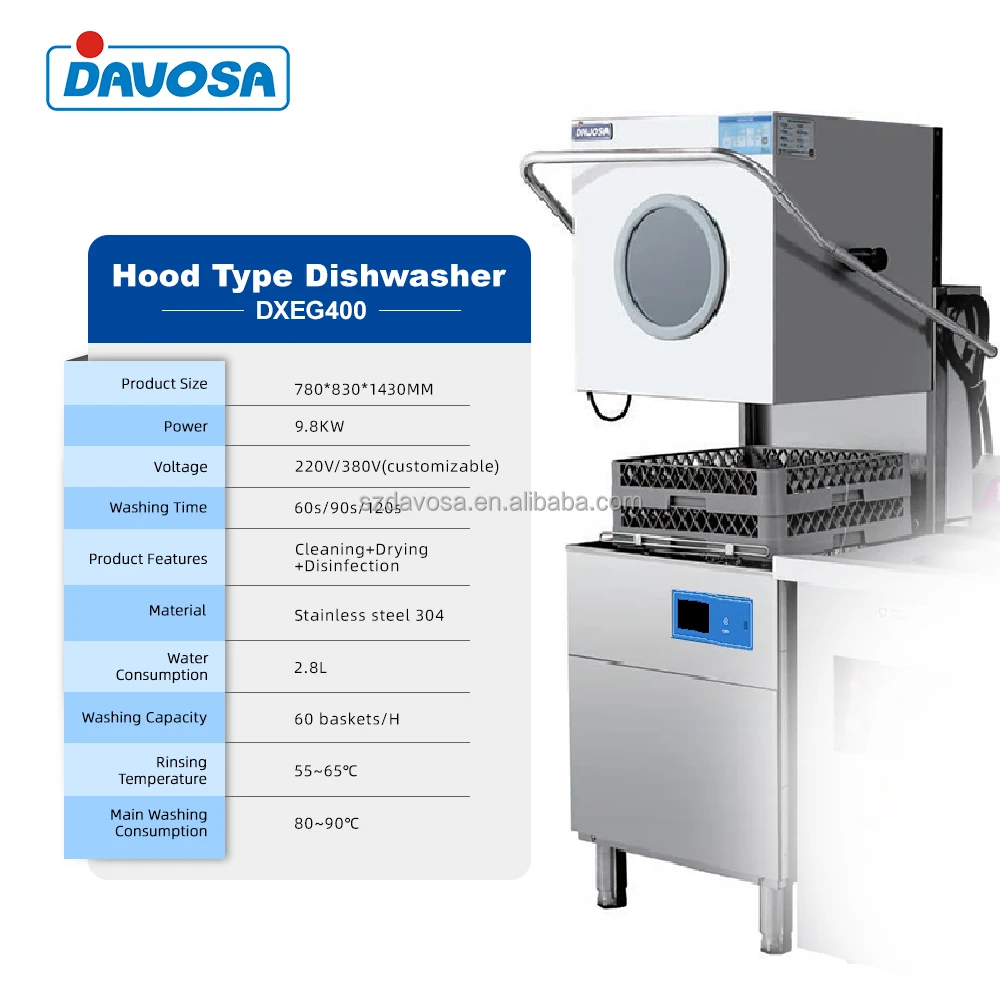 Commercial Dishwasher with Transparent Window, Made of 304 Stainless Steel for Hotels and Restaurants