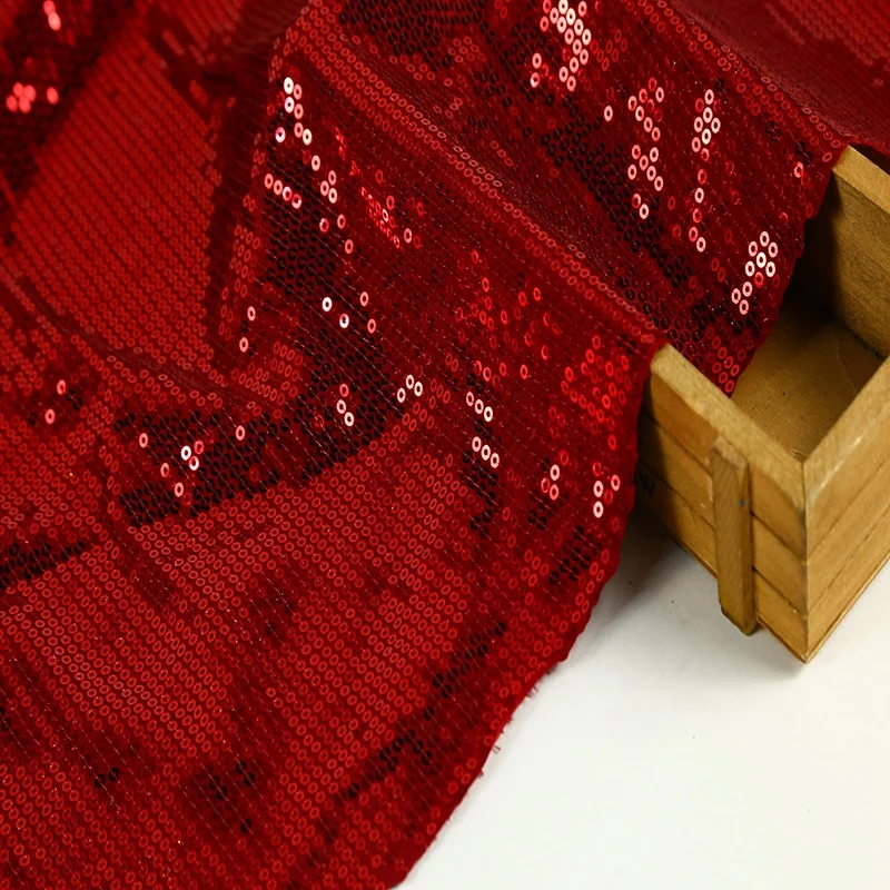 90%poly+10%spandex Knitting Red 3mm Sequin Fabric Sparkly Rose Red for Clothes Stage Party Wedding Decoration