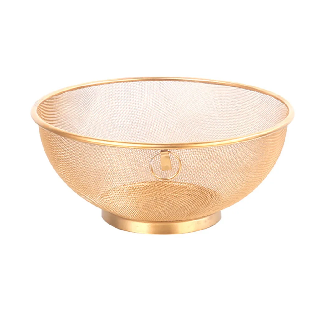 Роскошный золотой цвет кухонная корзина для мытья риса миска из нержавеющей стали мелкая сетка ситечко Корзина Дуршлаг чаша