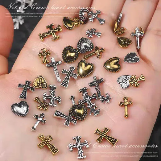 3D Metal DIY Rivet Alloy Retro Punk Vintage Matte Heart Chrome Cross Nail Charms